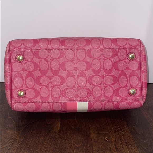 Coach Signature Heritage Stripe Coated Canvas and Leather Satchel Pink - Picture 4 of 16